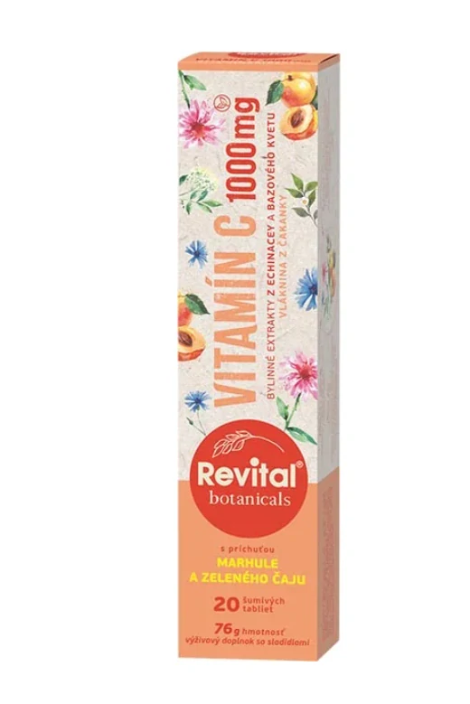 Revital Botanicals Vitamín C 1000 mg s bylinnými extraktmi s príchuťou marhule a zeleného čaju 20 šumivých tabliet