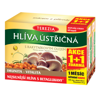 TEREZIA HLIVA USTRICOVITÁ S RAKYTNÍKOVÝM OLEJOM AKCIA 1+1 (cps 60 + 60 ks zadarmo, 2x60 ks)