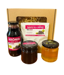 Darčeková sada Arónia - Šťava 330ml, Čaj 100g, Med 300g, Džem 210g